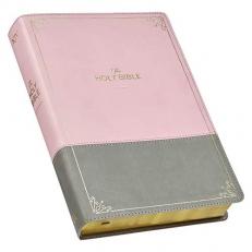 KJV Super Giant Print Bible Two-Tone Pink/Gray Faux Leather